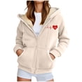 thumbnail image 1 of VISALY Zip Up Hoodies Plain Sweatshirt Fleece Plush Hoodie Comfy Loose Solid Warm Sweatshirt Long Sleeve Jacket with Pockets Sweater Jacket Long Sleeve Shirts Casual Soft Sweatshirt Beige L, 1 of 6