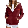 thumbnail image 1 of VISALY Zip Up Hoodies Plain Sweatshirt Fleece Plush Hoodie Comfy Loose Solid Warm Sweatshirt Long Sleeve Jacket with Pockets Sweater Jackets Casual Tops Womens Lightweight Sweatshirt Wine 3Xl, 1 of 6
