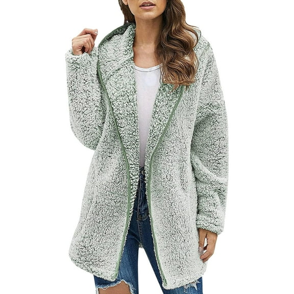VISALY Zip Up Hoodies Sweater Jacket Plus Size Solid Color Sweatershirt Hooded Pullover Warm Plush Coat Jacket Hoodies Outwear Cardigan Coat Casual Tops Fleece Hoodies Winter Sweaters Green Xxl