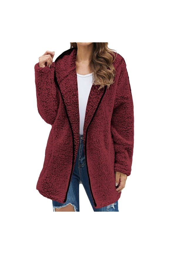 Zip Up Hoodies Sweater Jacket Plus Size Solid Color Sweatershirt Hooded Pullover Warm Plush Coat Jacket Hoodies Outwear Cardigan Coat Casual Tops Fleece Hoodies Winter Sweaters Red M
