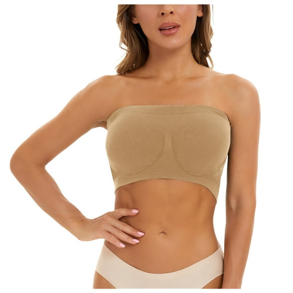 VISALY bandeau bras for women Plus Size Strapless Bras, Women's Sports Bra Breathable Sleep Yoga Cotton Bra Strapless, Built In Bra Tank Tops Plus Size Swim Tops Built In Bra, Khaki,XL
