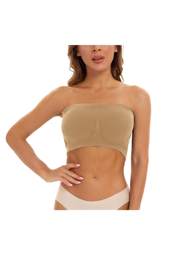 bandeau bras for women Plus Size Strapless Bras, Women's Sports Bra Breathable Sleep Yoga Cotton Bra Strapless, Built In Bra Tank Tops Plus Size Swim Tops Built In Bra, Khaki,XL