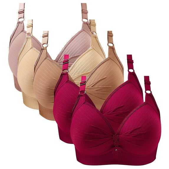 VISALY bra packs Cotton Bralette, Lace Back Support Bra Set 5 Pack, Plus Size Strapless Bras for Women Strapless Bras Large Bust, 5-Pack | Hot Pink,S/36