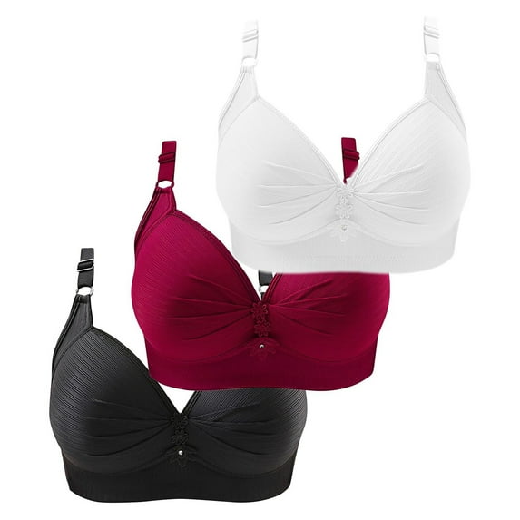 VISALY bra packs Cotton Bras for Women, Women's Mixed Color Three-Piece Underwear Thin Lace Comfortable Breathability, Strapless Bras Large Bust Plus Size Bras, 3-Pack | B- White,M/38