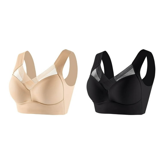 VISALY bra packs, Mixed Color 2 Pcs Vest Bra Posture Correcting Bra Wireless Comfort Bra Breathable, Strapless Bras Large Bust Wireless Pushup Bra Sticky Bra for Large Breasts, K,L