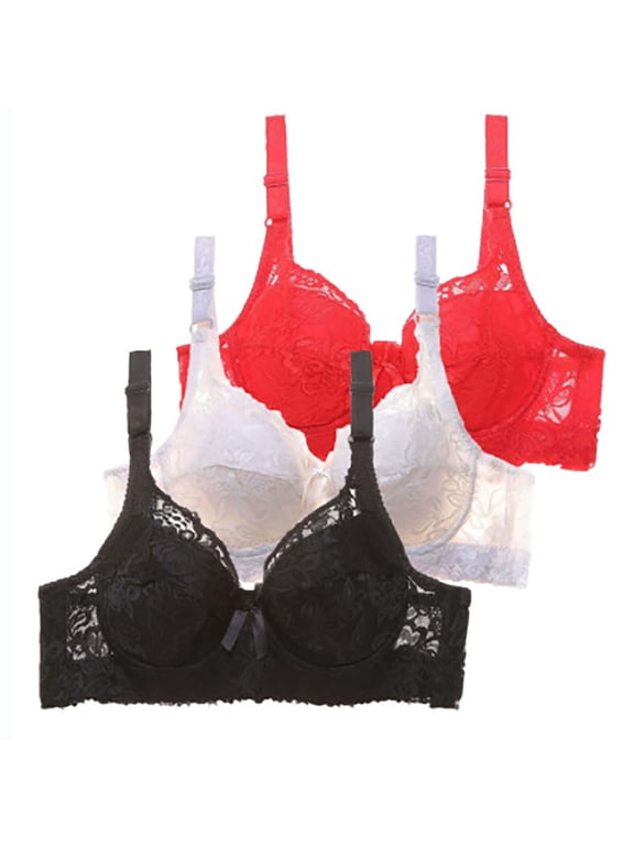 bra packs Strapless Bras for Women, Three-Pack Lace Bras for Women High Support Bras for Women, Tank with Built In Bra High Support Strapless Bras Large Bust, Watermelon Red,44/100BC