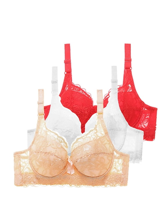 bra packs, Three-Pack Lace Bras for Women High Support Bras, Tank with Built In Bra High Support Strapless Bras Large Bust Women Solid Four Breasted Adjustable Wireless Bra, White,36/80BC