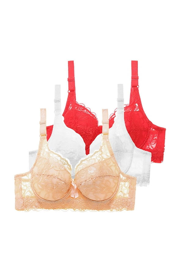 bra packs, Three-Pack Lace Bras for Women High Support Bras, Tank with Built In Bra High Support Strapless Bras Large Bust Women Solid Four Breasted Adjustable Wireless Bra, White,36/80BC