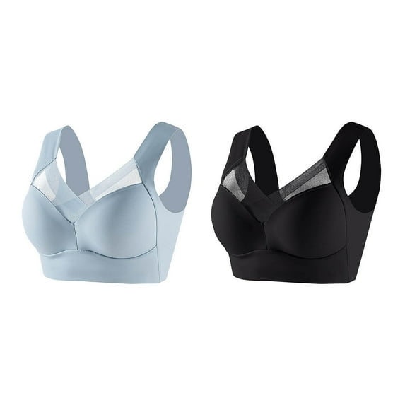 VISALY bra packs Wireless Bra for Big Busted Women, Mixed Color 2 Pcs Vest Bra Posture Correcting Bra Wireless Comfort Bra Breathable, Strapless Bras for Women Large Bust Yoga Bra Tops, G,4XL