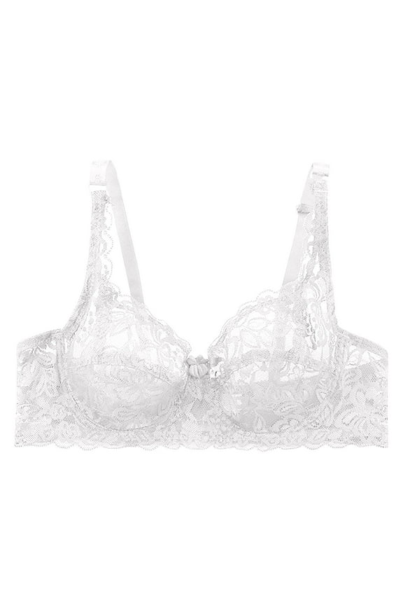 clear bra straps Bra Plus Size Women Full Support, Women's Thin Single-Layer Transparent Full Lace Steel Ring Cotton-Free Bra Womens Underwire Bra Lace, Shapedly Bra Underwire Bra, White,36