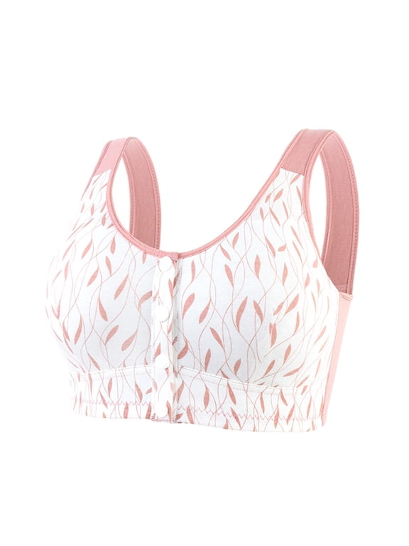 front closure bra Body and Bra Supportive Comfort Bra, Women's Leaf Print Thin Cup Soft Cotton Front Buckle Bra for Middle-Aged, Bandeau Bras for Women s Full Coverage Bra, Pink,54
