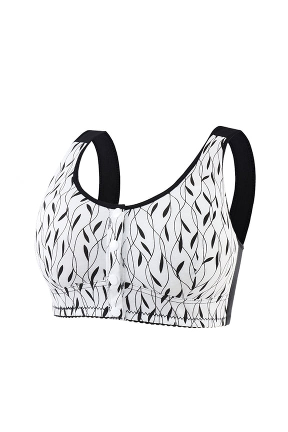 front closure bra, Women's Leaf Print Thin Cup Soft Cotton Front Buckle Bra for Middle-Aged and Elderly, Bandeau Bras for Women Bra Front Closure Bandeau Tops with Built In Bra, Black,40