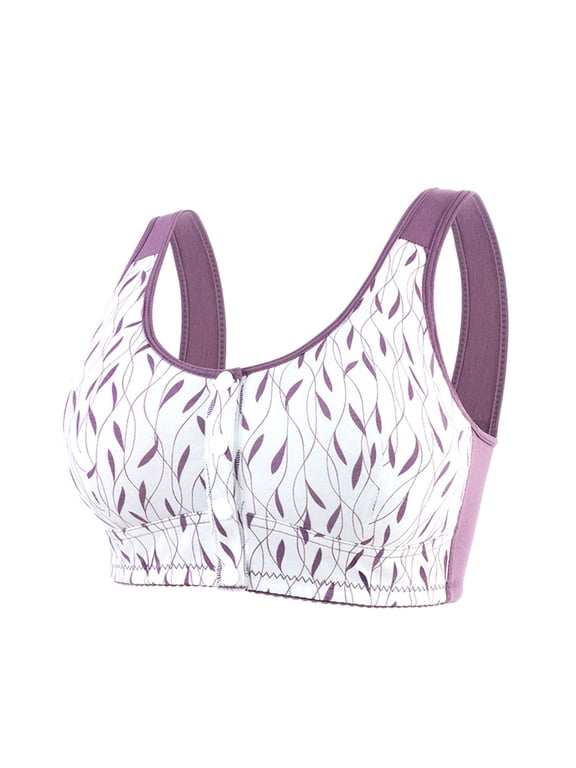 front closure bra Womens Full Coverage Bra, Women's Leaf Print Thin Cup Soft Cotton Front Buckle Bra For, Body and Bra Supportive Comfort Bra Front Closure for Women, Purple,58