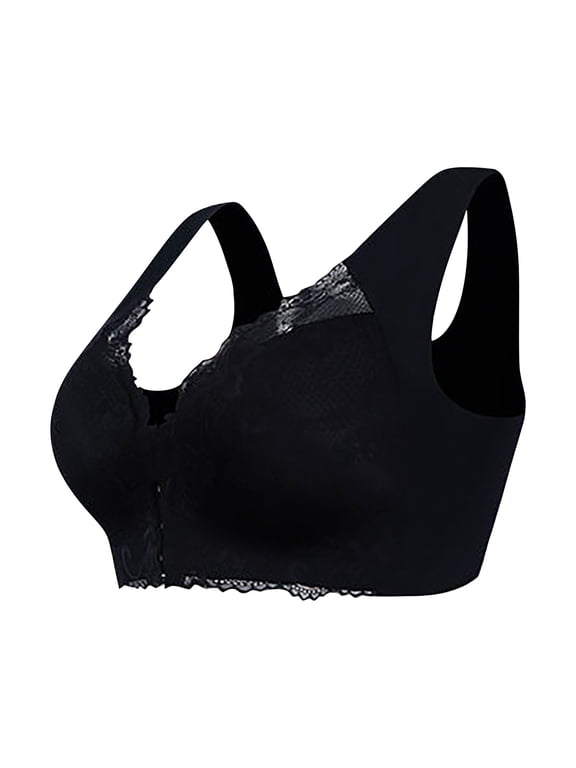 front closure wireless bra Plus Size Strapless Bras for Women, Front Buttoned Large Size Wire-Free Bra Plus Size Front Closure, Bra Front Closure Strapless Bras Large Bust, Black,XL