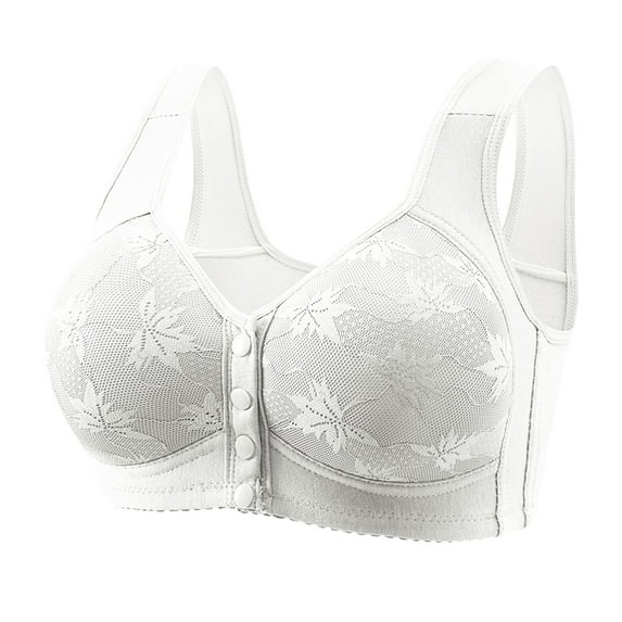 VISALY front snap bra Bandeau Bras for Women, Women's Casual Middle-Aged and Elderly Front Buttoned Underwear Skin-Friendly, Disposable Bra and Underwear for Spa White & Skin Tone Bras, White,44