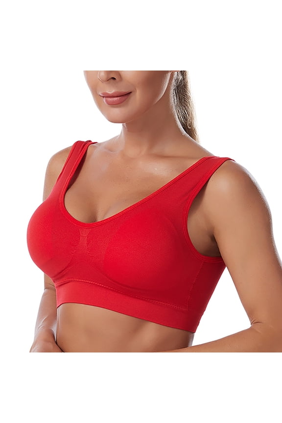 padded sports bras for women Sports Bra Without Removable Pads, Women's Seamless Medium Solid Sports Bra with Removable, Womens Tops with Built In Bra Womens Longline Sports Bra, Red,XXL