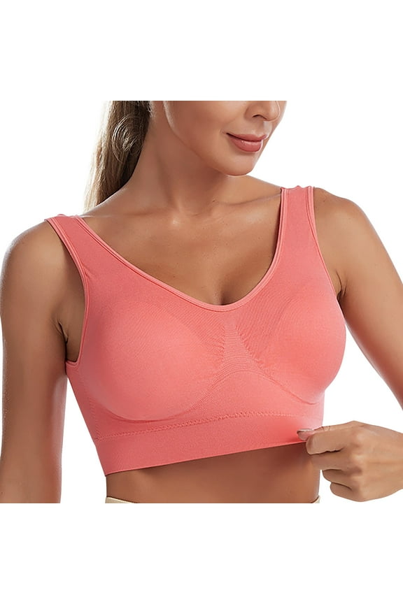 padded sports bras for women Sports Bra Without Removable Pads, Women's Seamless Medium Solid Sports Bra With, Womens Tops with Built In Bra Womens Longline Sports Bra, Watermelon Red,M