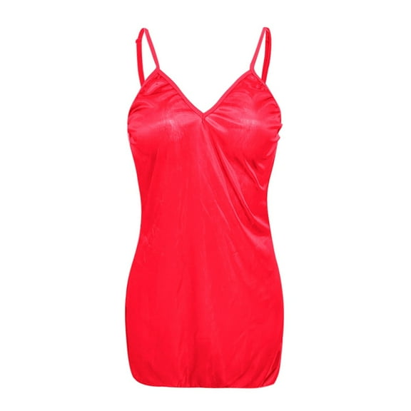 VISALY satin dress Dresses for Women, Women's Pajamas Backless Suspender Dress Silky Satin Glossy Two-Tone Mini, Nap Dress Women s Spandex Shorts for Under Dresses, Red,3XL