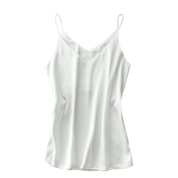 VISALY silk camisole tops for women Satin Tops for Women, Premium Stretch Satin Camisole Sleepwear Satin M-Xxl, Silky Camisoles White Camisoles with Built In Bra White Cami Tank Tops, White,XXL