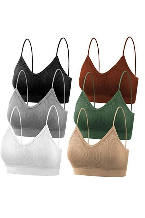 spaghetti strap sports bra Tube top pack, 6Pc Ladies Vest Bra Sports Bandeau Bra 6 Bra Padded Sleep V-Neck Camisole, White camisole tops women built in bra, Tube top with bra, MC,XL