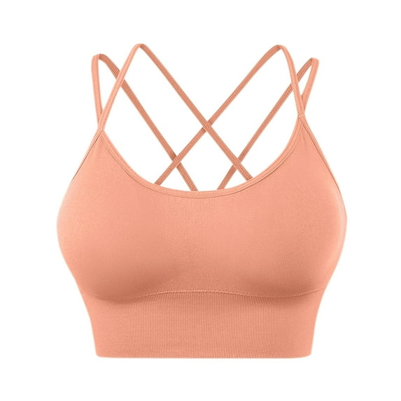 VISALY strappy sports bra High Impact Sports Bra for Large Breasts, Women's Cross Back Sports Bra Padded Straps Cross Cropped Bra, Razor Back Sports Bra for Women Cross Back Sports Bra, Orange,3XL