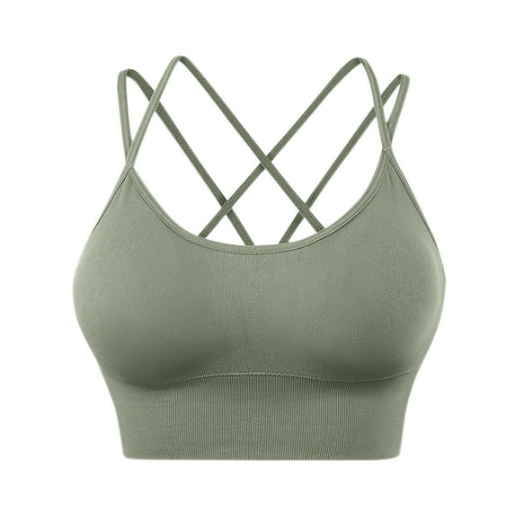 VISALY strappy sports bra Low Impact Sports Bra, Women's Cross Back Sports Bra Padded Straps Cross Cropped Bra for Yoga Exercise Fitness, Cross Back Sports Bra Strappy Back Sports Bra, Green,M