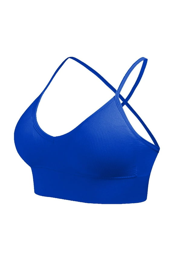 strappy sports bra Sticky Bra Strapless Backless Silicone Bras, Women's Seamless Knitted Thread Fixed Double Shoulder Straps, Backless Strapless Bra with Clear Straps and Back, Blue,M