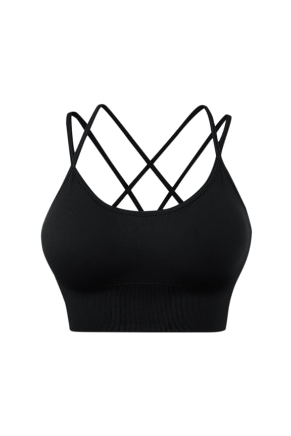 strappy sports bra, Women's Cross Back Sports Bra Padded Straps Cross Cropped Bra for Yoga Exercise, Racer Back Sports Bra for Women Low Impact Sports Bra Cross Back Sports Bra, Black,S