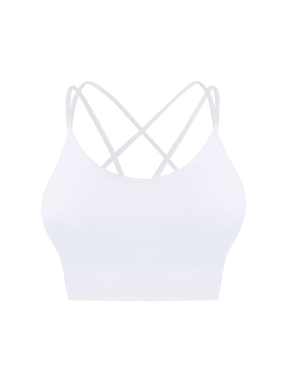 strappy sports bra Womens high impact sports bra, Women's Cross Back Sports Bra Padded Straps Cross Cropped Bra for Yoga, Racer back sports bra for women Strappy back sports bra, White,M