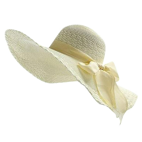 VISALY straw hat Womens Sun Hats Wide Brim | Beach Hats Wide Brim Sun Hat Beach Bow Sun Hat Solid Wide Brimmed Sun Hats for Women Wide Brim Hats for Women Straw Beach Hats for Women