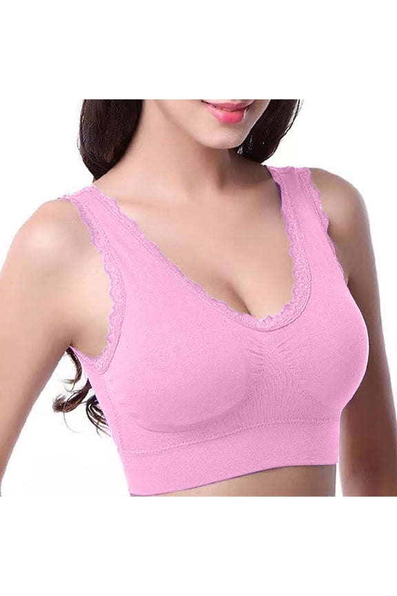 super gather bra wireless push-up bra Plus Size Strapless Bras for Women, Ladies Lace Push-Up Bra Without Wire Casual, Women Solid Four Breasted Adjustable Wireless Bra Wireless Bra, Pink,XL