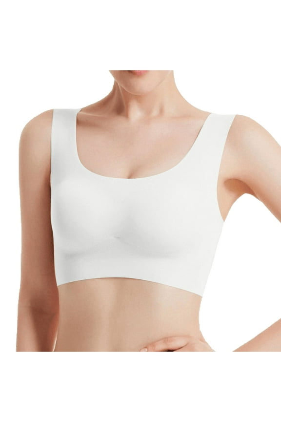 super gather bra wireless push-up bra Plus Size Strapless Bras for Women, Seamless Gathered Wireless Sports Vest Women's Yoga, Womens White Sports Bra Strapless Bras Large Bust, White,M