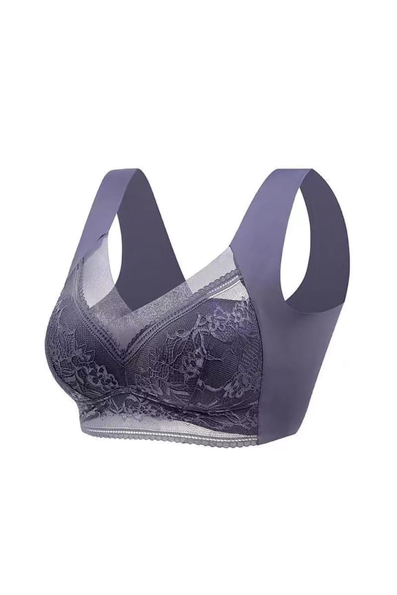 wide strap bra, Ladies Lace Bra Wireless Fixed Cup Seamless Vest Bra Womens Posture Correcting Bra Up Wireless, Lace Bra Womens Wireless Bra Razor Back Sports Bra, Purple,3XL