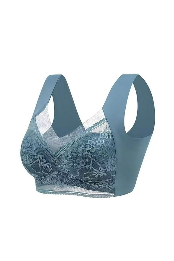 wide strap bra, Ladies Lace Bra Wireless Fixed Cup Seamless Vest Bra Womens Posture Correcting Bra Up Wireless, Lace Bra Womens Wireless Bra Razor Back Sports Bra, Blue,XXL