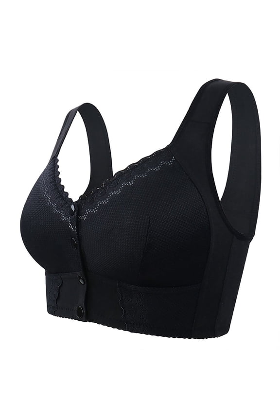 wireless Bra Front Closure for Women, Wirefree Front Closure Comfort, Bra for Older Women, Bra for Senior Women Bandeau Bras Strapless Bras Large Bust Racerback Bras, #A Black,58