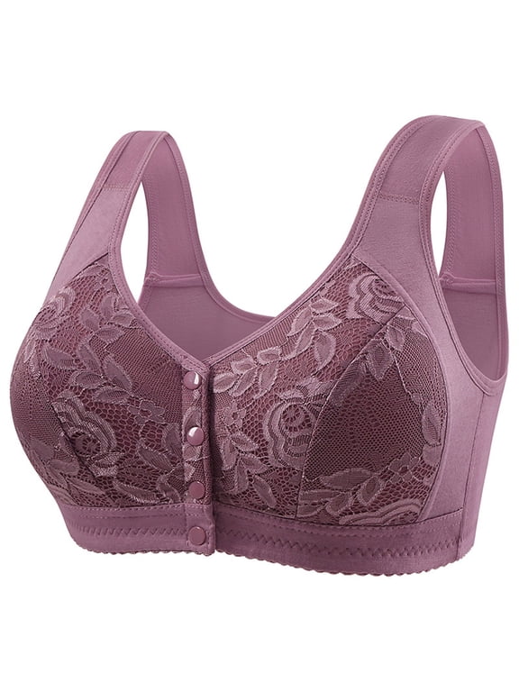 wireless bra Cotton Bralette, Wire-Free Vest Bra Women Lace Front Shaping Cup Adjustable Shoulder Strap Large, Strapless Bras for Women Large Bust, Plus Size Bras for Women, Purple,46