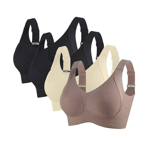 VISALY wireless bra pack Bralettes & Crop Top Bras, Ladies Seamless Non-Wired Lifting Anti-Sagging Bra 4Pc Thin Lace Ring Comfortable Breathability Underwear, Seamless Bras, #D BD,XL