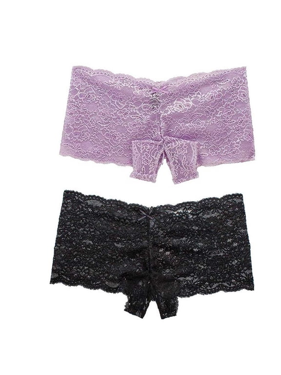 women panties pack, Lace Crotchless Panties (Purple + Black) Plus Crotch, 3X Panties for Women Plus Size Panties for Curvy Women s Crotchless Panties Naughty, #B Purple Black,L