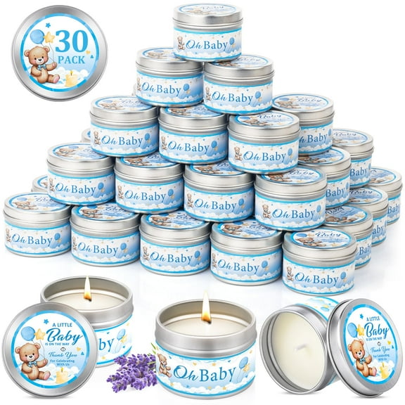 VISCOO 30 Pack Baby Shower Party Favors Candles Lavender Scented, Baby Shower Favors for Guests Prizes, Girl Boy Gender Reveal Party Gifts Decorations (1.2 Oz, Blue) Y101