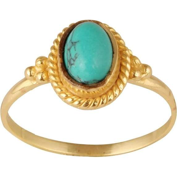 VISHUDDHA Women's Brass Anti Tarnish Designer Turquoise Stone Ring for Special Occasion,6