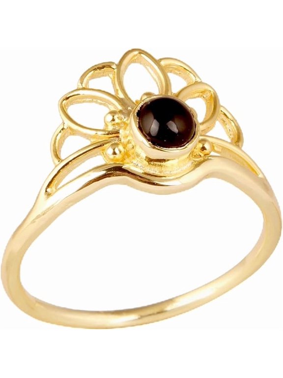 Women's Brass Anti Tarnish Floral Design Black Partywear Ring,7