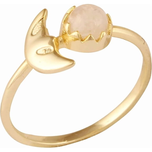 VISHUDDHA Women's Brass Anti Tarnish Half Moon Design Moonstone Ring for Dailywear,8