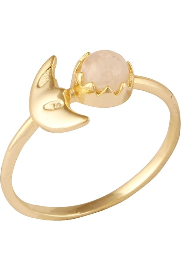 Women's Brass Anti Tarnish Half Moon Design Moonstone Ring for Dailywear,9