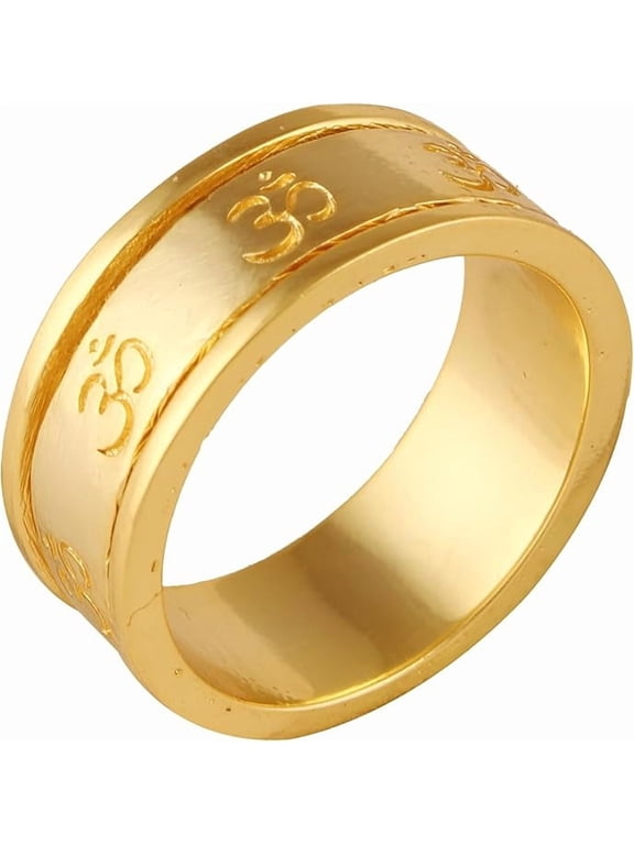 Women's Brass Anti Tarnish Om Engraved Design Band Ring for Dailywear,9