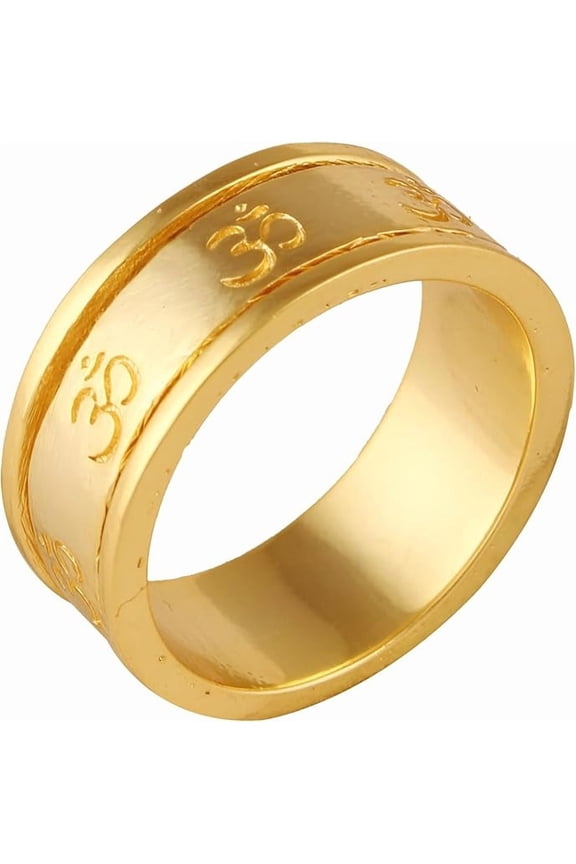 Women's Brass Anti Tarnish Om Engraved Design Band Ring for Dailywear,9