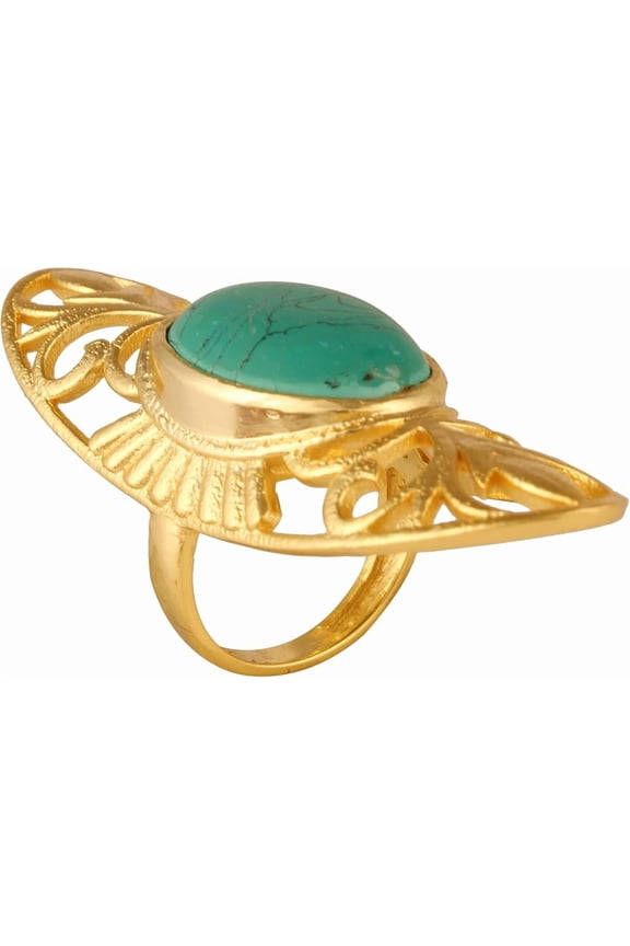 Women's Brass Anti Tarnish Partywear Turquoise Ring Fashion Jewellery,6