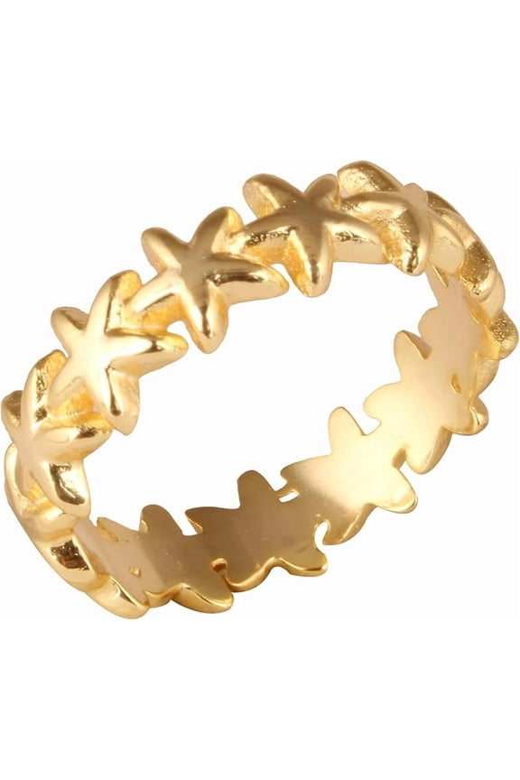 Women's Brass Anti Tarnish Star Band Ring Fashion Jewelry for Dailywear,6