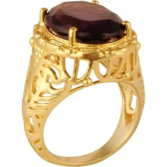 VISHUDDHA Women's Brass Anti Tarnish Statement Amethyst Ring Fashion Jewelry Partywear,7