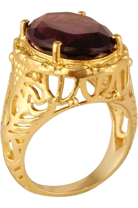Women's Brass Anti Tarnish Statement Amethyst Ring Fashion Jewelry Partywear,7