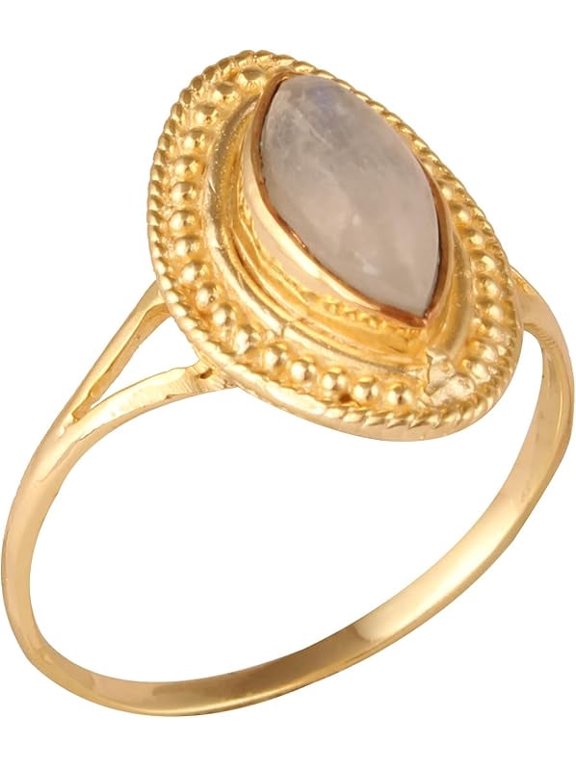 Women's Brass Anti Tarnish Statement Floral Moonstone Ring for Dailywear,8